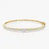 14k Gold Heart Shaped & Round Diamond Bangle Minimalist Jewelry Romantic Heart Shape Center Stone With Side Diamonds Bracelets