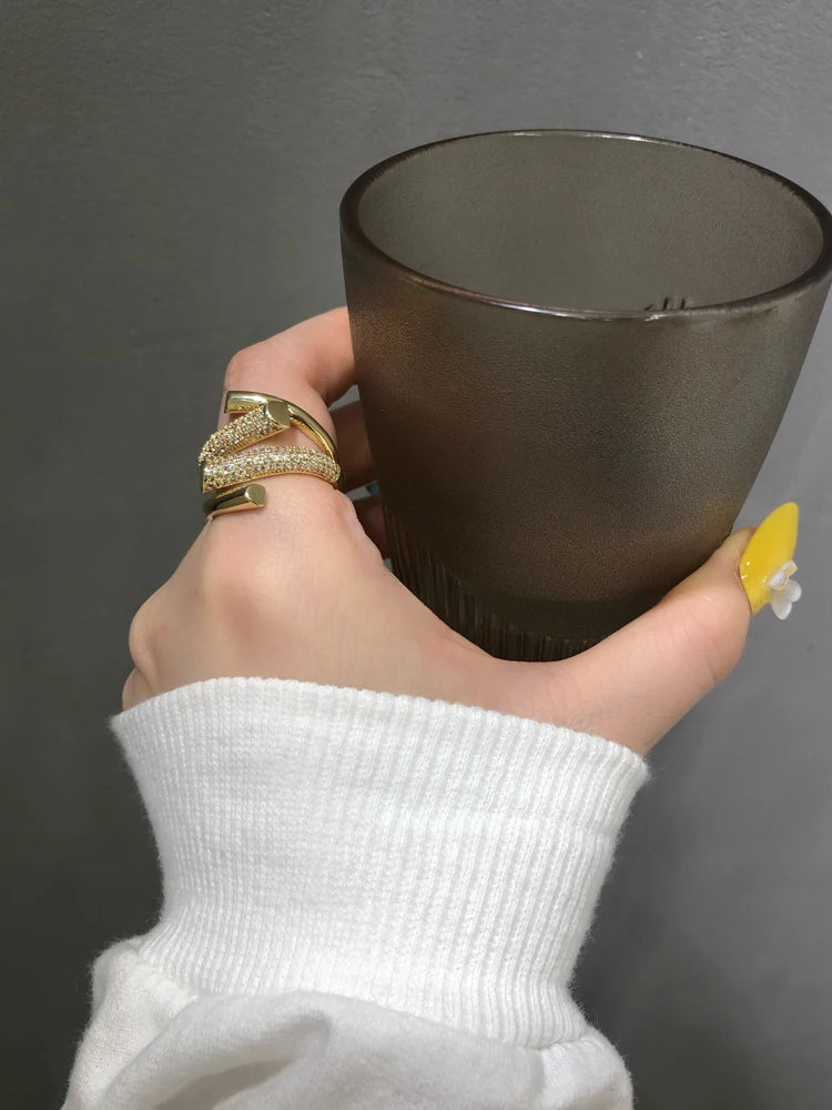 2025 New European and American Design Micro Setting Zircon Metal Cross Opening Rings For Women's Gothic Girls' Luxury Jewelry