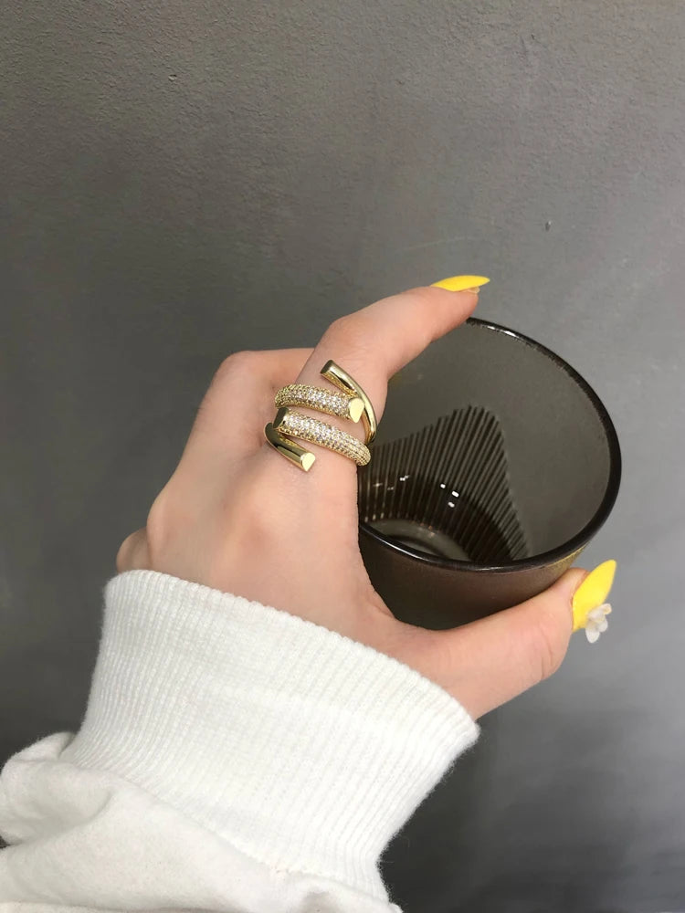 2025 New European and American Design Micro Setting Zircon Metal Cross Opening Rings For Women's Gothic Girls' Luxury Jewelry