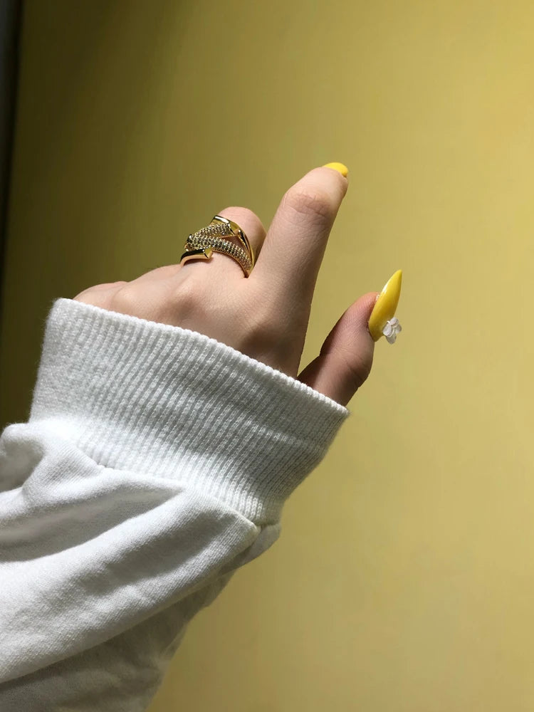 2025 New European and American Design Micro Setting Zircon Metal Cross Opening Rings For Women's Gothic Girls' Luxury Jewelry