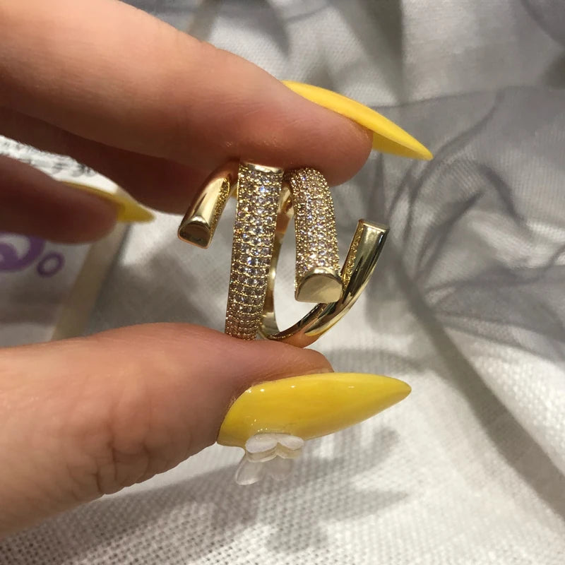 2025 New European and American Design Micro Setting Zircon Metal Cross Opening Rings For Women's Gothic Girls' Luxury Jewelry
