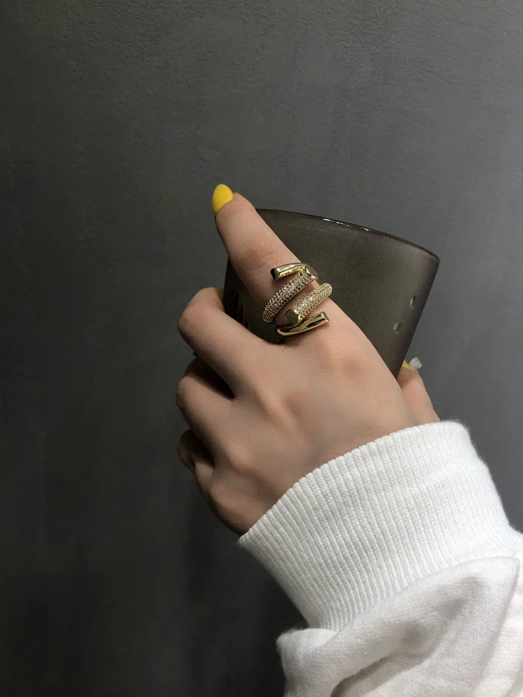 2025 New European and American Design Micro Setting Zircon Metal Cross Opening Rings For Women's Gothic Girls' Luxury Jewelry