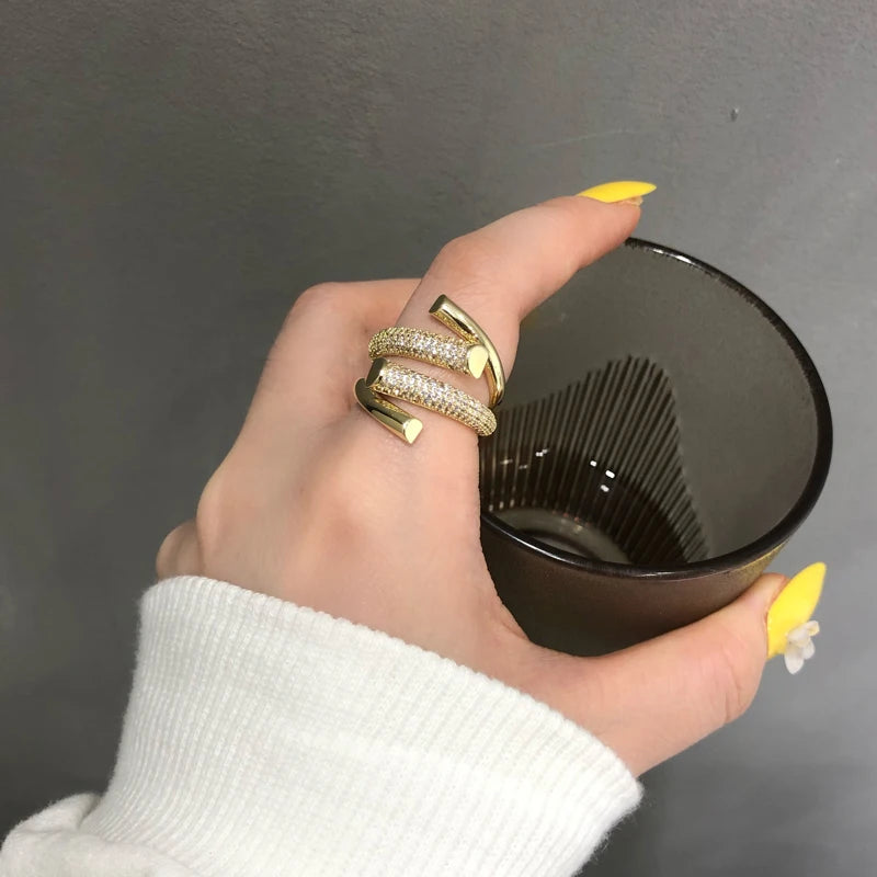 2025 New European and American Design Micro Setting Zircon Metal Cross Opening Rings For Women's Gothic Girls' Luxury Jewelry