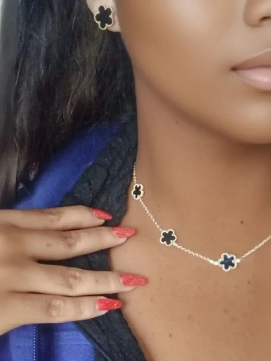 LUXUKISSKIDS Fashion Flower Necklace Earrings Set Jewelry Women Stainless Steel White Shell Clover Bracelet Jewelry Accessories