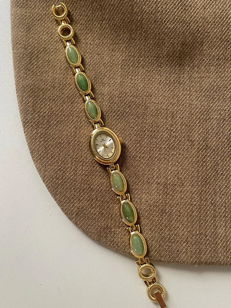 High-end Luxury Watches for Woman Elegant Green Jewelry Jade Quartz Bracelet Wristwatch Gift for Women Lady Fashion Dress Watch