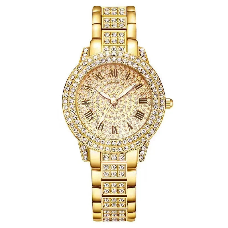 Hip Hop Quartz Watch Women Lady Iced Out Gold Watches Luxury Female Clock Fashion Quartz Watch for Women