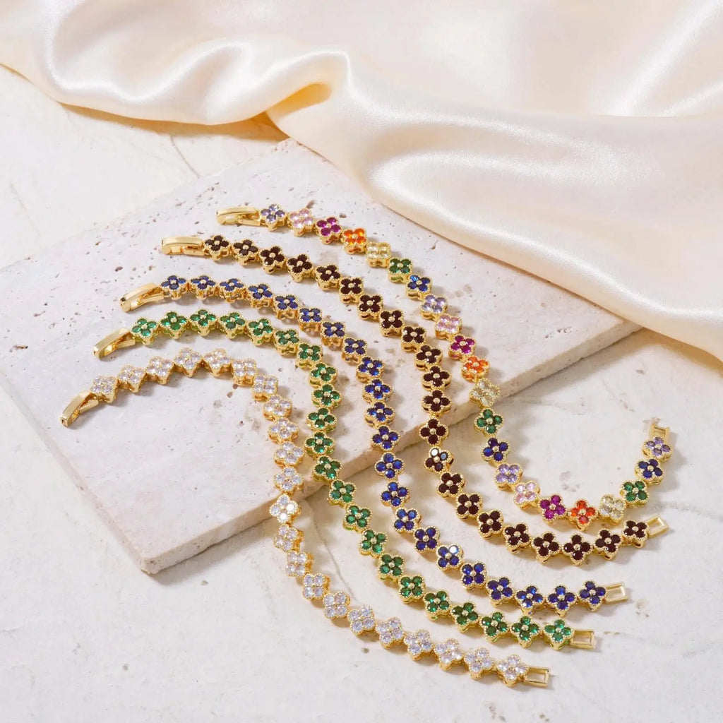 UILZ Delicate Lucky Clover Women Bracelet High Quality Stainless Steel Morandi Colors Shining Zircon Inlaid Charm Jewelry Gift