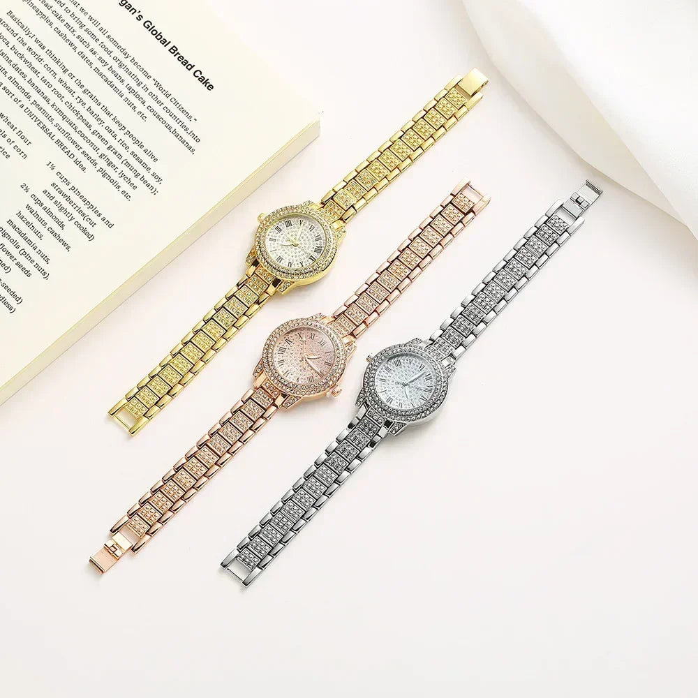 Hip Hop Quartz Watch Women Lady Iced Out Gold Watches Luxury Female Clock Fashion Quartz Watch for Women