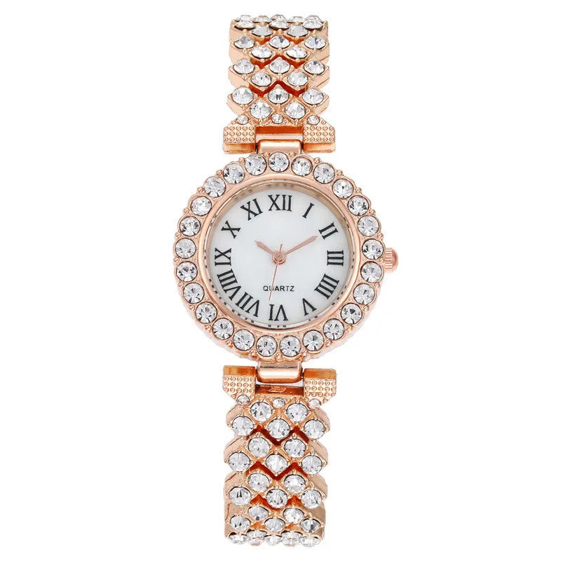 Luxury Women Shiny Bracelet Watches 2pcs Set Rose Gold Watch Fashion Ladies Elegant Quartz Diamond Wristwatch Female Reloj Mujer