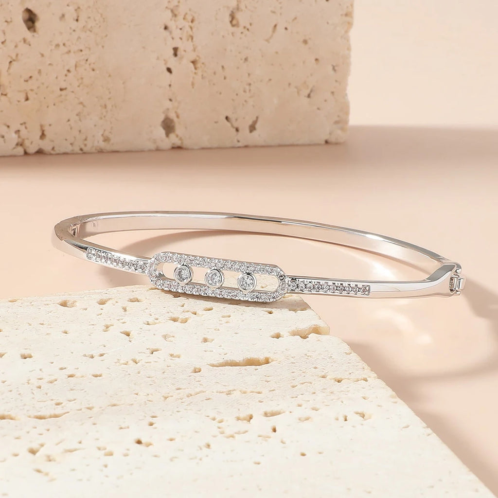 Beaut&Berry Luxurious 18k Gold Plated Bracelet for Women and Men Style Copper Zircon Bangle 2-color for Wife and Friends Gifts